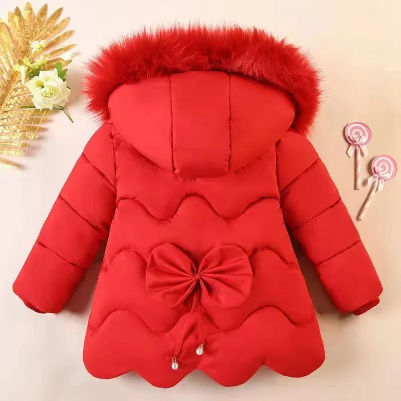 Children's winter coat Little girl cotton-padded jacket thickened fashion down  jacket girl's medium long super cute  jacket