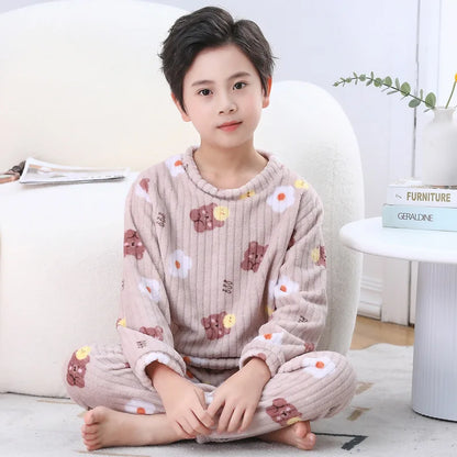 Children's Pajamas Sets Velvet Winter Sleepwear for Kids Warm Girls Pijama Boys Nightwear 3-10years Teenager Home Wear Clothes