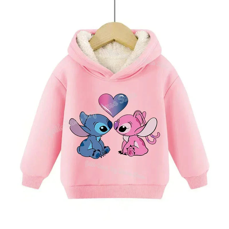 Lilo&stitch Children Hoodie Winter Thicken Warm Pullover Sweatshirt Street Sweater Girl Boy Outdoor Sports Kid Hooded Clothes