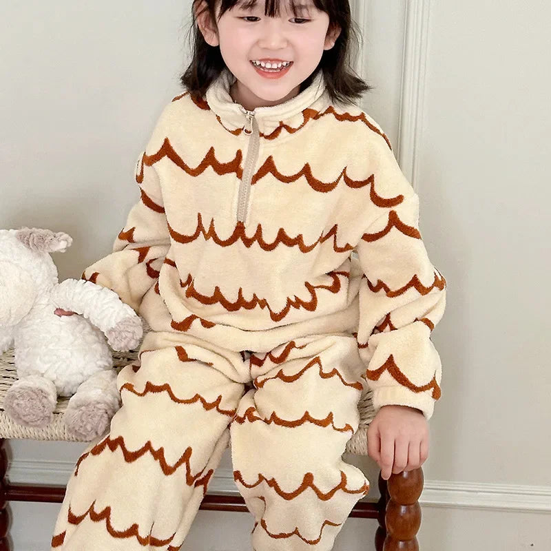 Children's Pajama Set Winter Fleece Sleepwear for Kids Thick Warm Boys Girls Piyamas Teenager Home Clothes Baby Pijama 1-12T