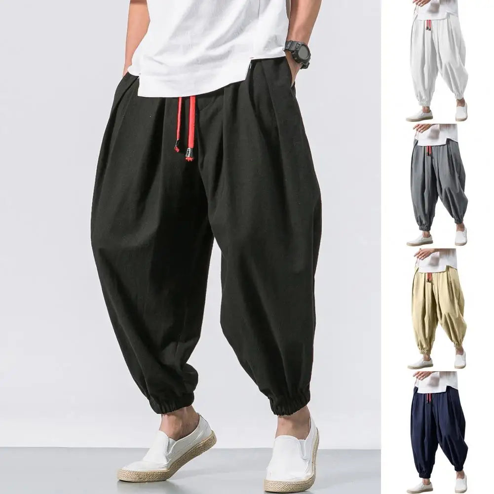 2025 New Fashion Drawstring Harem Pants Men’S Baggy Jogging Pants Japanese Men Crotch Wide Leg Pants Male Casual Loose Trousers