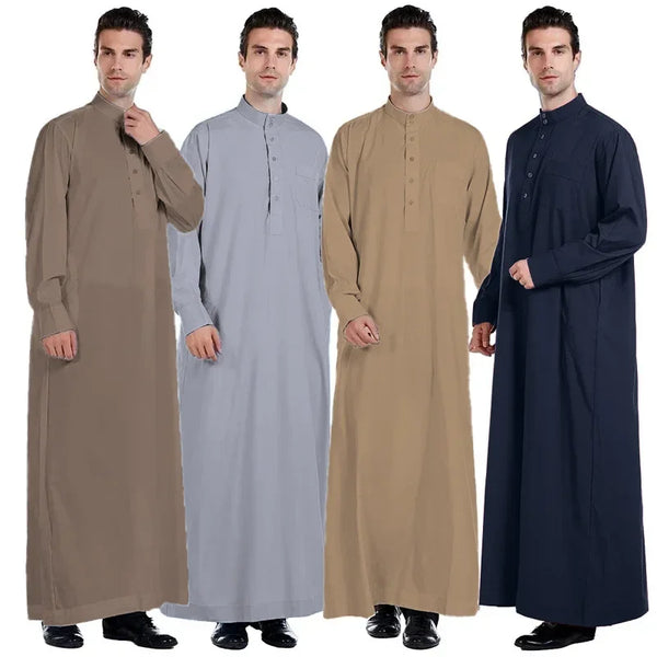 Men Dishdasha Muslim Long Sleeve Dress Daffah Thobe Jubba Saudi Arab Thoub Kaftan Islamic Clothing Robes Abaya Dubai Middle East