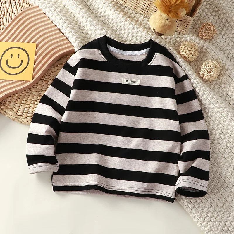 Children T Shirts Stripe Tops for Kids 2025 Autumn Winter Boys Tees Long Sleeve Girls Blouse Toddler Outfits Baby Clothing 1-10T