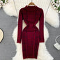 Autumn & Winter Women High Grade Fashion Geometric Prom Knitted Sweater Dress Above Knees Party Jacquard Wrapped Hip Dresses New