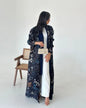 Autumn Women's Long Coat, Retro Printed Long Sleeved Muslim Abaya Saudi Fashion Wrinkled Waist Belt