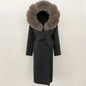 Real Natural Fox Fur Coat Winter Hooded Detachable Collar Fur Jacket Long Woolen Jacket Women Double-faced Casual Overwears