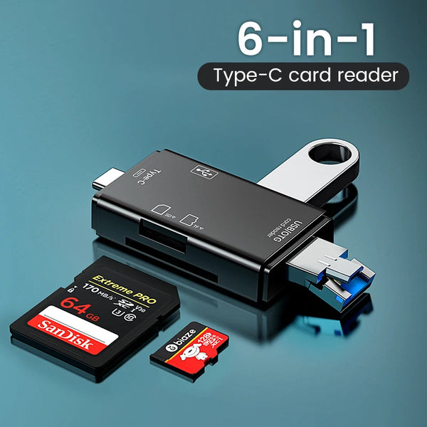 Multifunction 6 in 1 OTG SD Card Reader USB2.0 Type-C/TF/SD Memory Card Smart Cardreader for Laptop Accessories Adapter