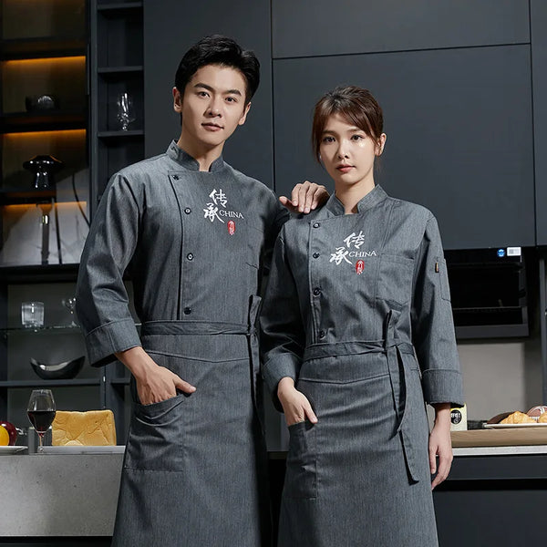 Chinese Style Chef Uniform Men's Long Sleeve Autumn and Winter New Kitchen Hotel Chef Catering Thick Work Clothes Clothes