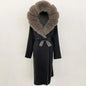 Real Natural Fox Fur Coat Winter Hooded Detachable Collar Fur Jacket Long Woolen Jacket Women Double-faced Casual Overwears