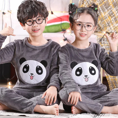 Children Winter Cartoon Pajamas Flannel Sleepwear Girls Nightwear Coral Fleece Kids Pijamas Homewear Boys Pyjama Teenage Clothes