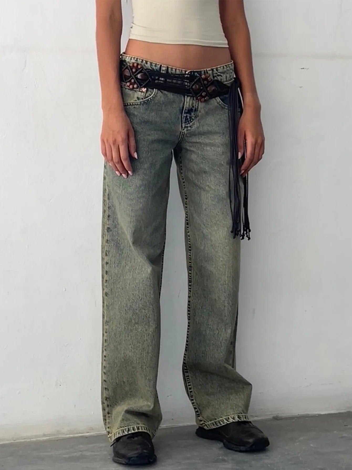 Women Vintage Aesthetic Y2k Low Rise Baggy Jeans Loose Fit Boyfriend Straight Wide Leg Jeans Trendy Stretch Long Denim Pants