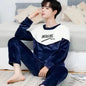 Winter Long Sleeve Thick Warm Flannel Pajama Sets for Men Coral Velvet Cute Cartoon Sleepwear Suit Pyjamas Homewear Clothes