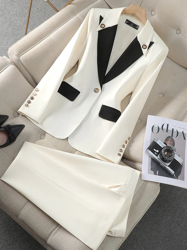 Fashion Red Black Beige Women Pant Suit 2 Piece Set Office Ladies Female Business Work Wear Formal Blazer Jacket And Trouser