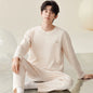 Men Pajamas Solid Color Casual Long Sleeves Long Pants Autumn Winter Simple Sleepwear Cozy Pijamas Soft Pyjamas Boys Nighty Male