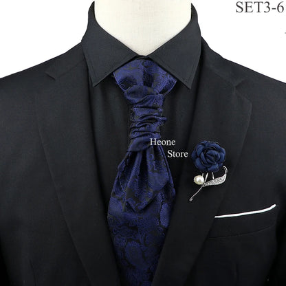 New Men's Premium Paisley Tie Brooch Set Red Black Blue Ajustable Neck Tie Luxury Classic Suit Tuxedo Groom Wedding Accessories