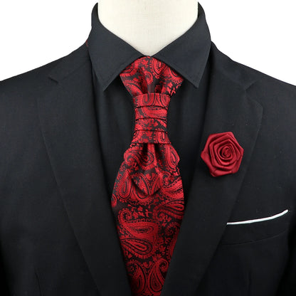 New Men's Premium Paisley Tie Brooch Set Red Black Blue Ajustable Neck Tie Luxury Classic Suit Tuxedo Groom Wedding Accessories