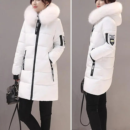 New Winter Coat Women's Jacket Fur Neckline Long Basic Coats Thick Jackets Cotton Padded Outerwear Parkas Female Clothes