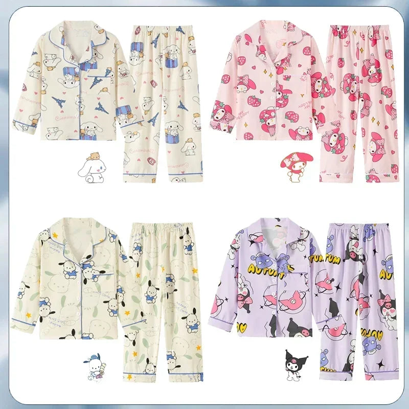 Miniso Autumn Winter Children's Pajamas Set 2025 Cute Anime Cartoon Kids Pijama Boy Girl Sleepwear Long-Sleeved Pants Loungewear