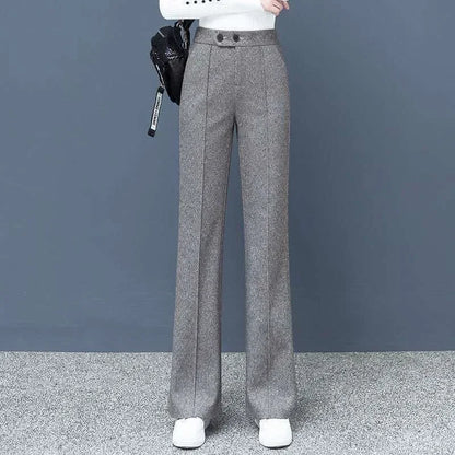 Thick Wool Blend Straight Pants Korean style Woolen Wide Leg Pants Womens Winter Casual New High Waist Loose Trousers