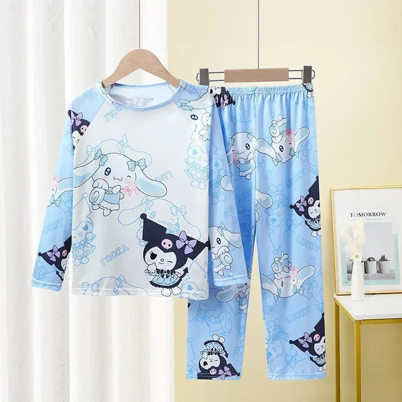 New Autumn Children's Pajamas Set Girls Milk Silk Sleepwear Boy Thin Pijama Kids Long Sleeve Loungewear Korean Cute Home Clothes