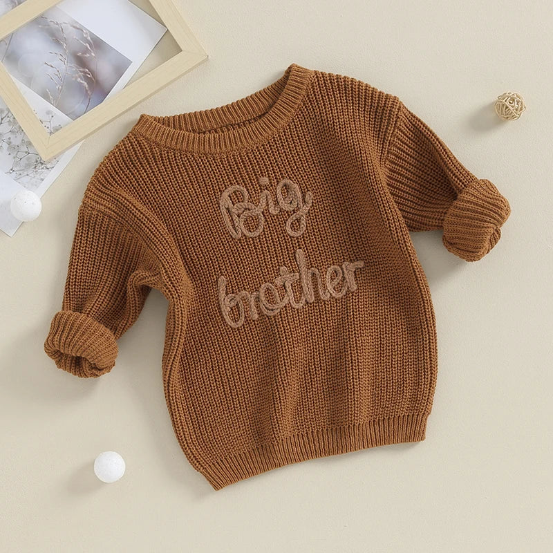 2025 Lioraitiin 12M-5Y Winter Newborn Kids Boys Sweaters Cotton Long Sleeve Letter Embroidery Pullover Loose Knitwear Tops