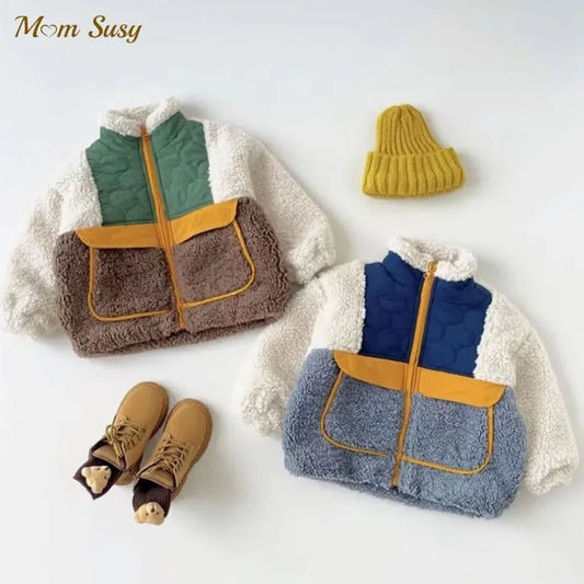 Fashion Baby Girl Boy Sheeplike Jacket Infant Toddle Child Winter Coat Fleece Patchwork Baby Blazer Outwear Baby Clothes 1-10Y