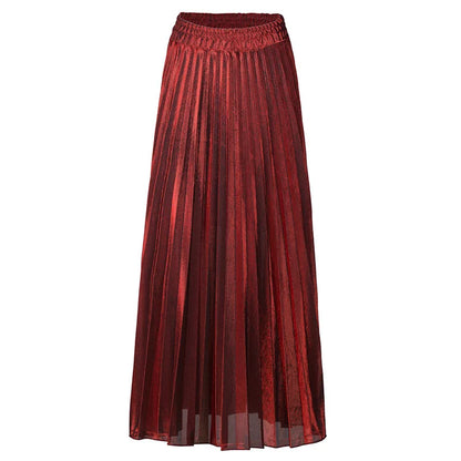 Autumn Winnter Women's PU Leather Skirt Fashion Office Ladies Eleglant High Waist Pleated Maxi Length Women's Skirts Female