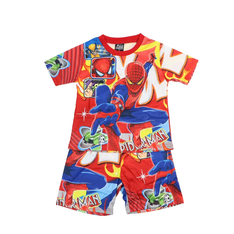 Children Pajamas Set Short Sleeve T Shirt Shorts Superhero Spiderman Costume Pyjamas Kids Boy Girls Pijamas Cartoon Baby Sleepw