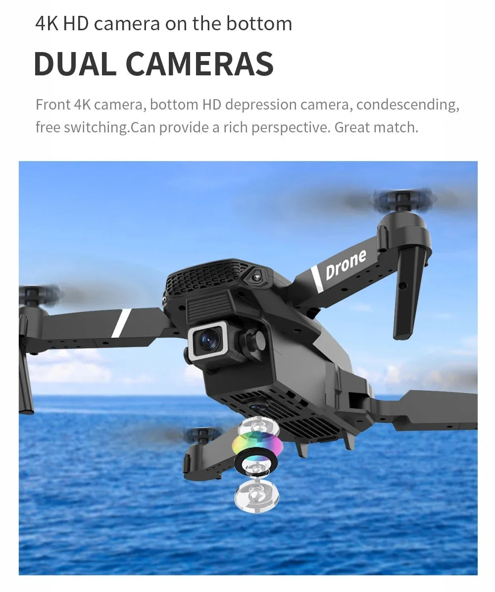 Professional Drone E88 4K Wide-Angle HD 1080P Camera WiFi FPV Height Hold Foldable RC Drone Quadrotor Helicopter Children's Toys