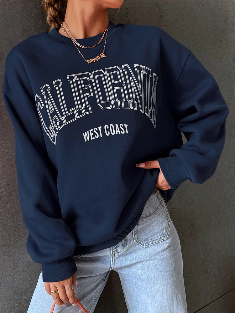 Korean Trend Woman Sweatshirts California West Coast Print Female hoodie Long Sleeves O-neck Pullovers Sporty and Rich Clothing