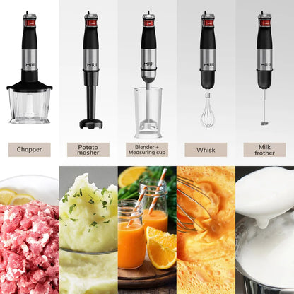 MIUI Electric Hand Held Stick Blender 6-in-1 Multi-Purpose Immersion Hand Blender,Stainless Steel Blades,Home & Kitchen,1200W