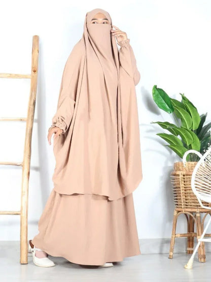 Eid Muslim Long Khimar Skirt 2 Piece Set For Women Abaya Dress Prayer Garment Hijab Full Cover Ramadan Kaftan Djellaba 2025