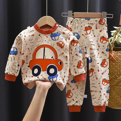 2025 New Kids Autumn Warm Pajamas Baby Boys Girls Cartoon Dinosaur Long Sleeve T-Shirt with Pants Pyjamas Toddler Clothing Sets