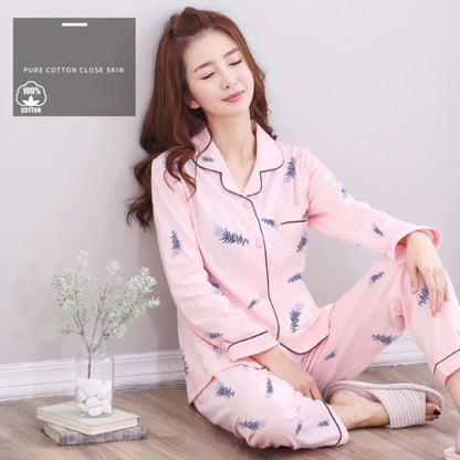 100% Cotton Pajama For Women Winter Soild Pink Pijamas Feminino Warm Sleepwear White PJ 2024 Fashion Pure Cotton Pyjama Femme