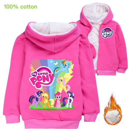 Little Pony Unicorn Winter Hooded Sweater Warm Zipper Jacket for Kids Boy Girl