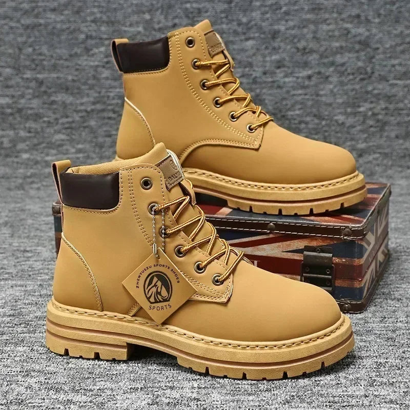 Men Leather Shoes High Top Boots Fashion Motorcycle Ankle Boots Men Winter Boots Man Shoes Lace-Up Botas Hombre Spring Hot Sale