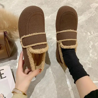 Soft Round Toe Winter Shoes Women Casual Female Sneakers Flats Clogs Platform Loafers With Fur Autumn Dress Retro Creepers New