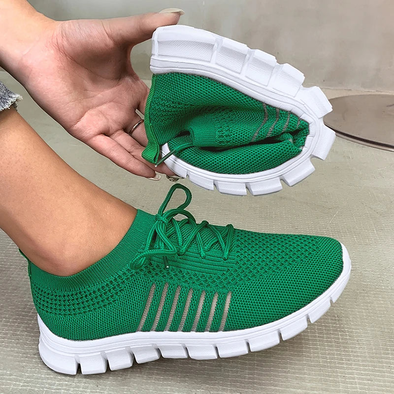 Mesh Breathable Soft Sole Sneakers Women Lightweight Non-Slip Running Walking Shoes Woman 2025 Spring Casual Lace Up Flats Shoes