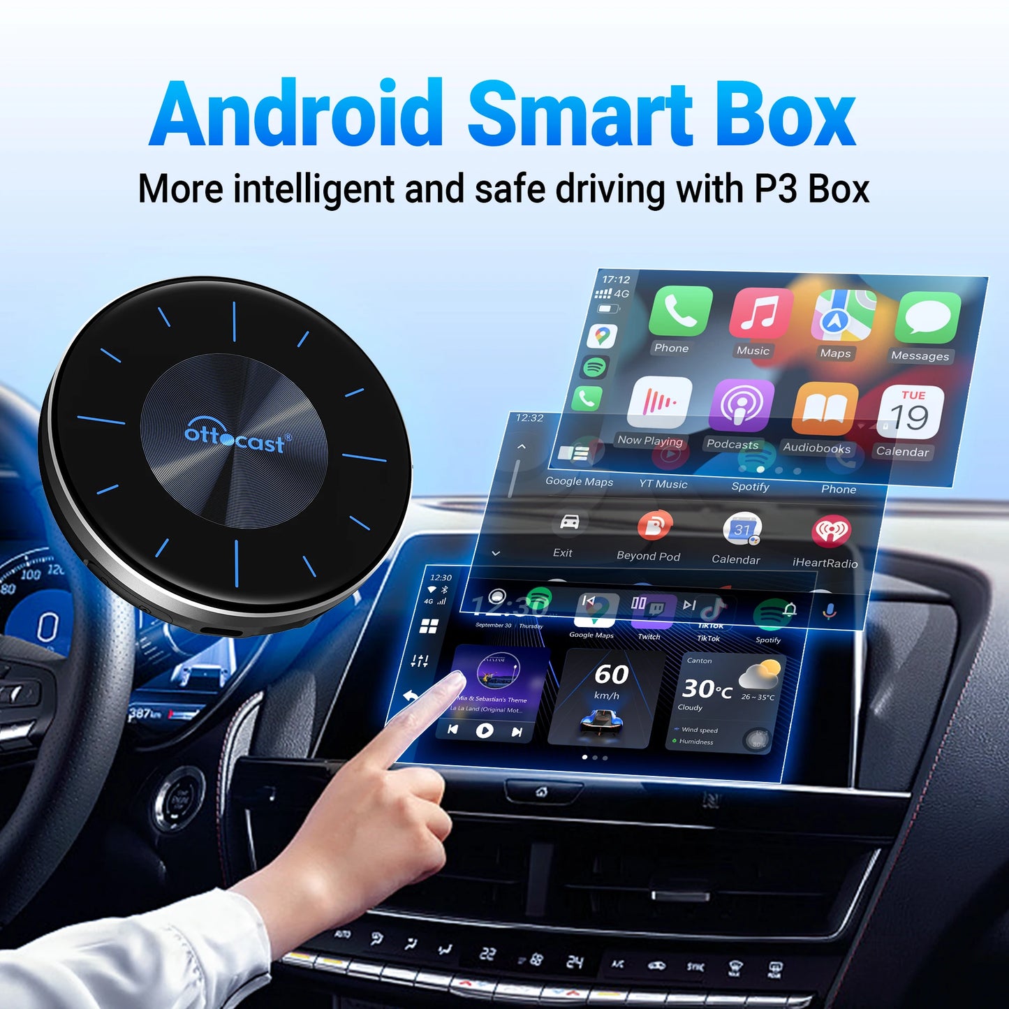 OttoAIBOX P3 CarPlay AI Box Wireless Android Auto for mini HDMI TV Box Car Accessories for Toyota Kia Hyundai VW