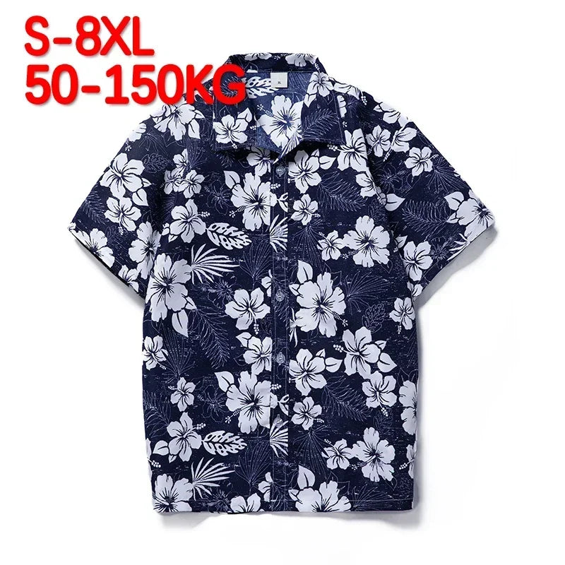 Hawaiian Print Casual Men’s Polyester Short-Sleeve Shirt