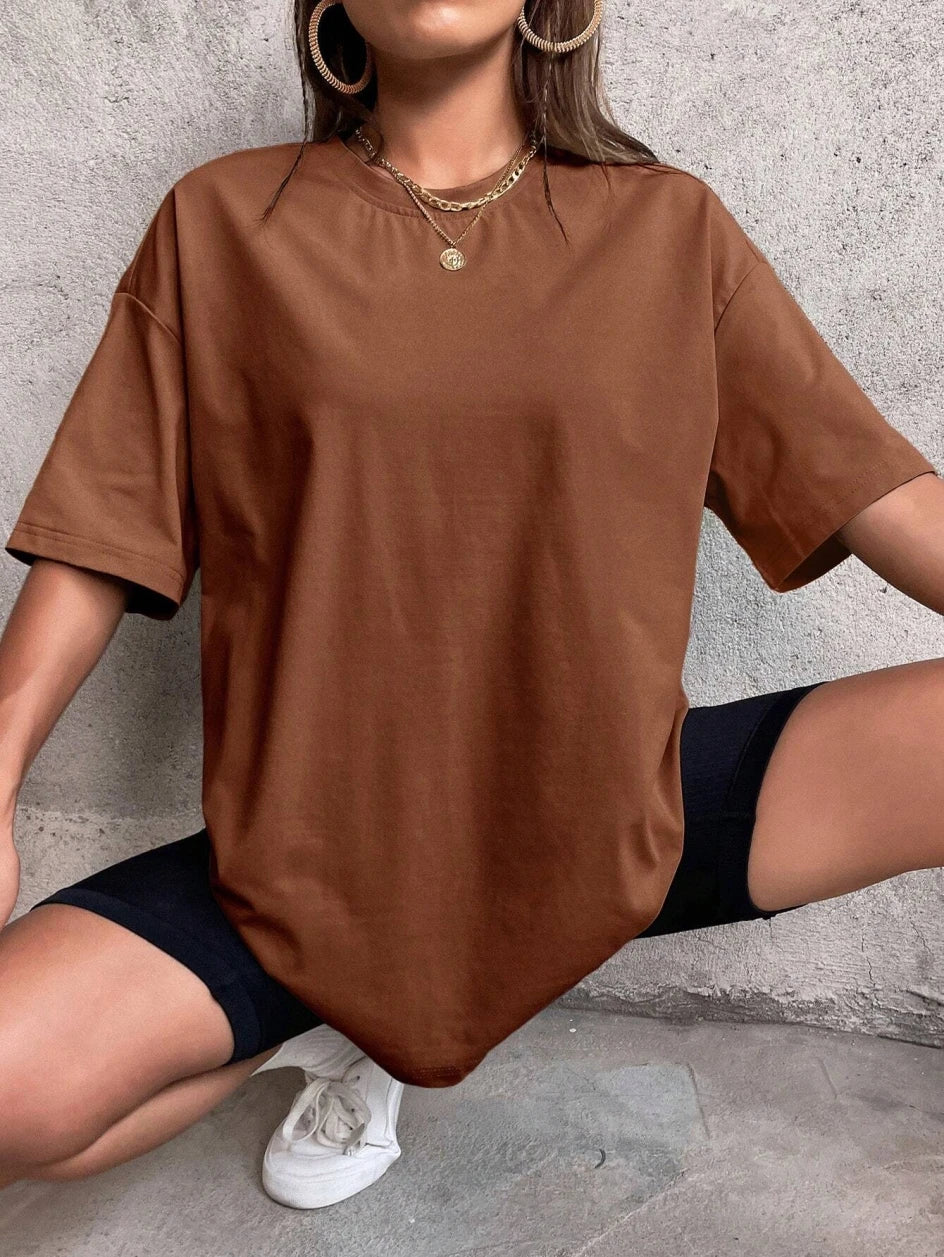 Solid Color Short Sleeve Women Fitness Cotton Soft Tshirts Breathable Comfortable Clothes Basic All Match Loose Tee Shirt Female