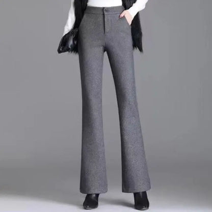 Office Lady Fashion Thicken Wool Flare Pants Autumn Winter New Korean Slim High Waist Wide Leg Women Solid Casual Suits Trousers