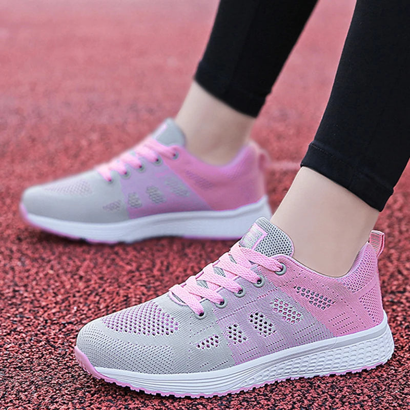 2025 New Fashion Breathable Sneakers For Women Plus Size Trainers Sneakers Women Mesh Fabric Lace Up Woman Shoes Female Footwear