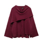 TRAFZA Fashion Burgundy Scarf Collar Woolen Coat For Women Autumn Elegant Long Sleeve Loose Jacket Lady Chic Casual Outwear