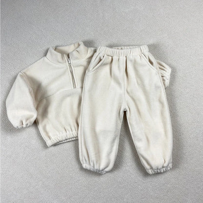 2pcs Autumn Children's Fleece Suits Baby Boys Girls  Zipper Sweatshirt Pant Sportwear Toddler Roupa Infantil Clothes Outfit Sets