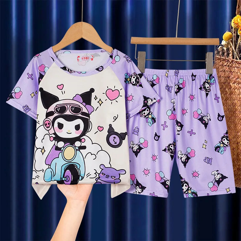 Summer Children's Pajamas Short Sleeve Girls Cartoon Old Boys Boys Home Clothes Set Pajama Sleepwear Robe Clothing Mother Kids