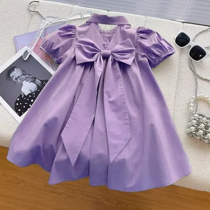 Summer Baby Vestidos Girls 3D Love Puff Sleeved Birthday Party Dress Children Elegant Long Shirts Dresses Chiffon Clothes Kids