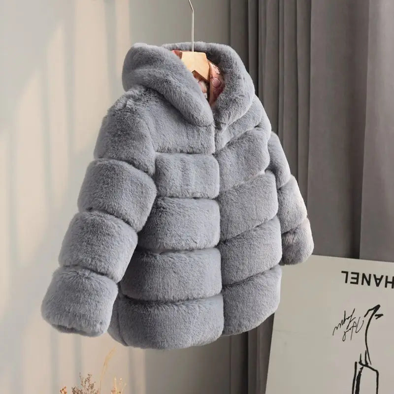 3-12 Years Little Girls Cute Thick Warm Fox Fur Jacket Fashion Winter Autumn Coats Kids Children Faux Fur Outerwear High Quality