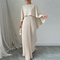 New Spring Elegant Crew Neck Pleated Dresses Women Casual Solid Loose Long Dress Autumn Cloak Sleeves Ruffle Maxi Dress Vestidos