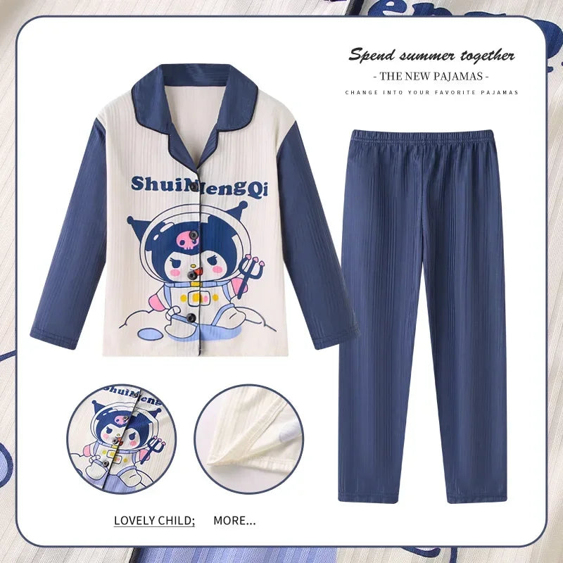 Miniso Autumn Winter Children's Pajamas Set 2025 Cute Anime Cartoon Kids Pijama Boy Girl Sleepwear Long-Sleeved Pants Loungewear